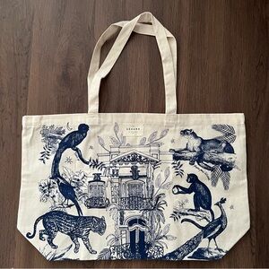 Sézane Canvas Tote Bag with Blue Animal Print New